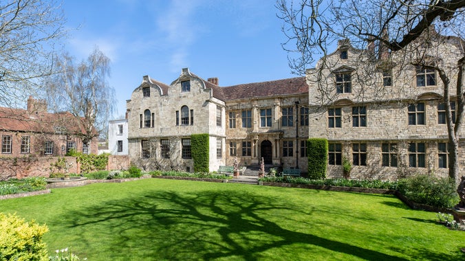 The garden at Treasurer's House in York in winter sunshine